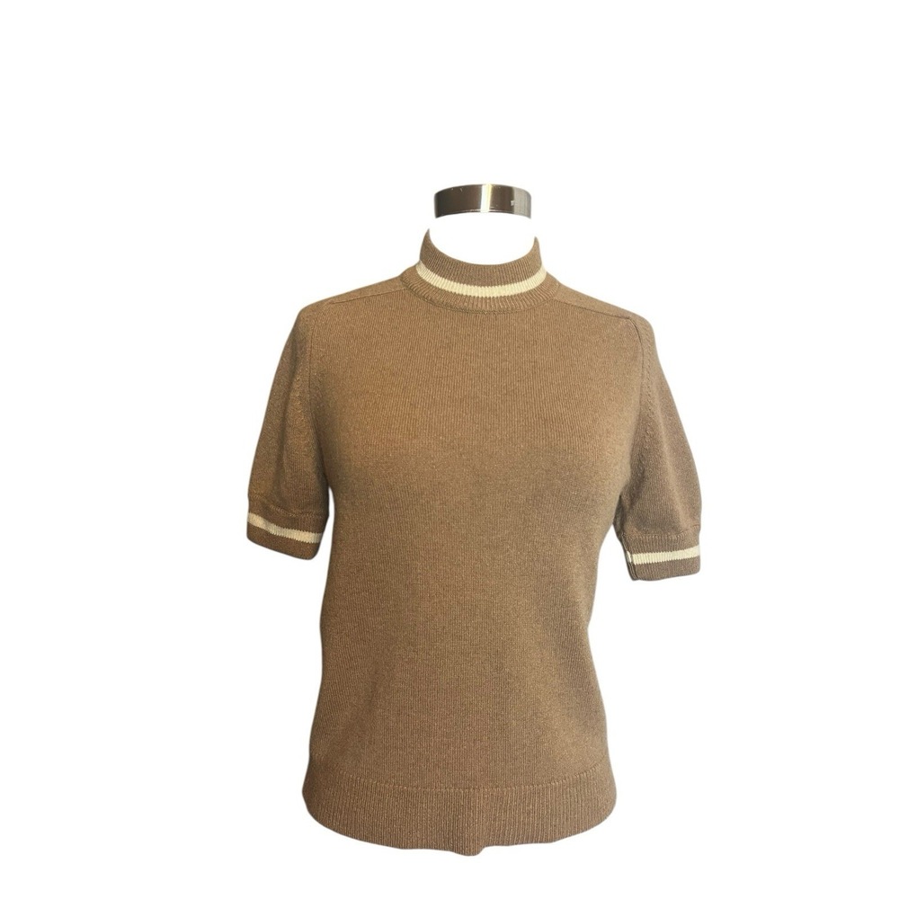 Bernhard Altman Camel Hair Sweater Small Short Sleeve Beige Mock Neck